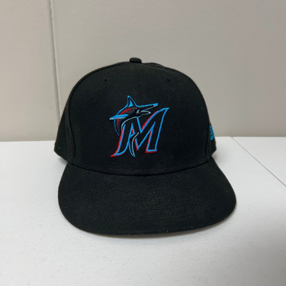 Miami Marlins New Era Hat Mens 7 1/2 Black 59FIFTY MLB Fitted Cap